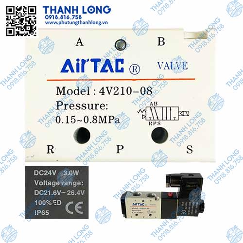 Van khí nén 4V210-08-NC - 5 lỗ (AIRTAC) 24V
