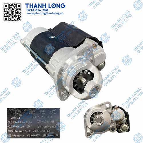 [P229.0022-02] Củ đề YC6112 11R 6G-938, G5800-3708100G, 9389MB04538 (24V-6.0kW) (Yuchai chính hãng )